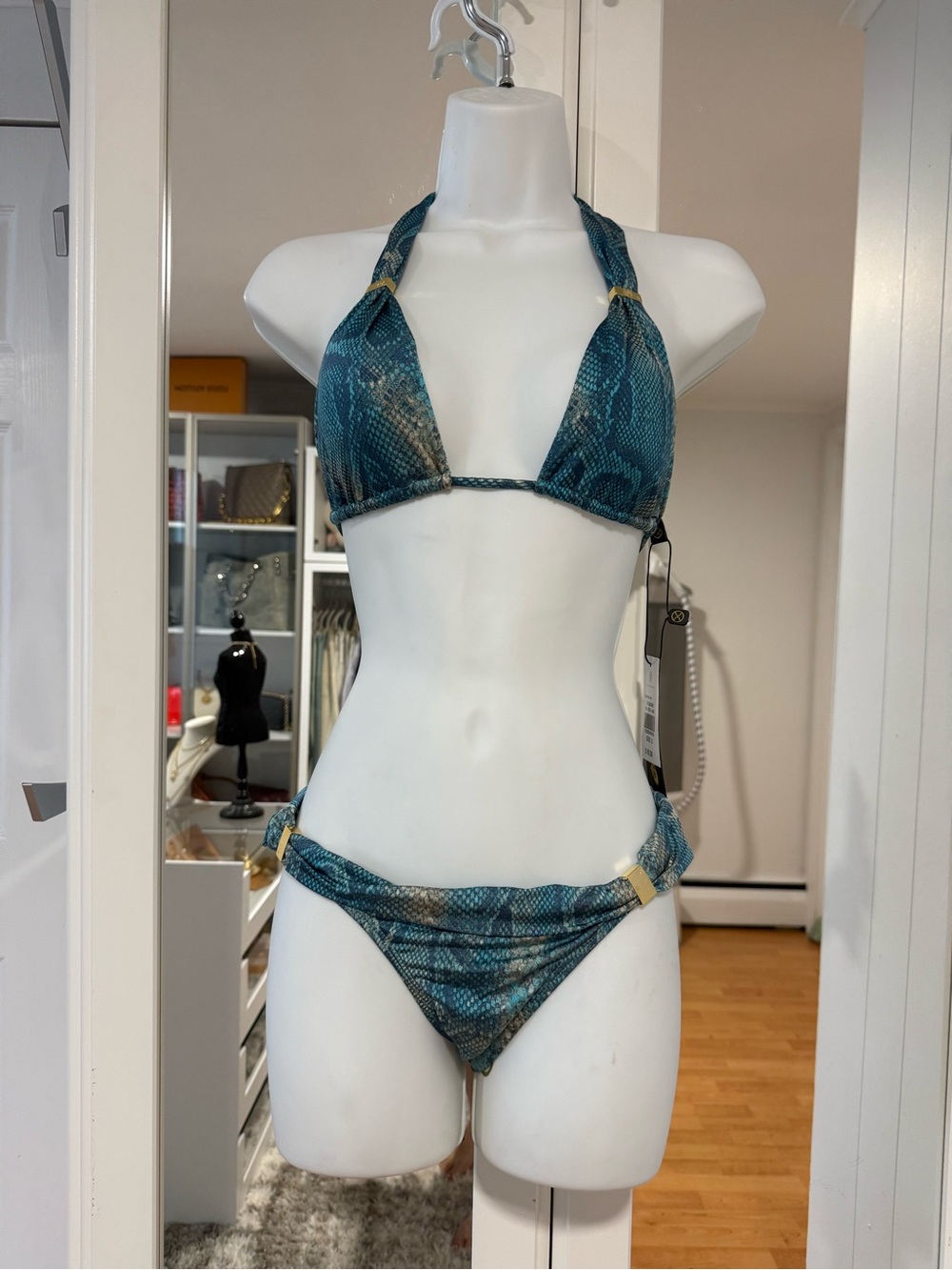 NWT Vix Paula Hermanny Snake-Print Halter Bikini Set - size small